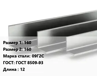 Уголок горячекатаный 160х160 Сталь: 09Г2С ГОСТ: ГОСТ 8509-93 L=12